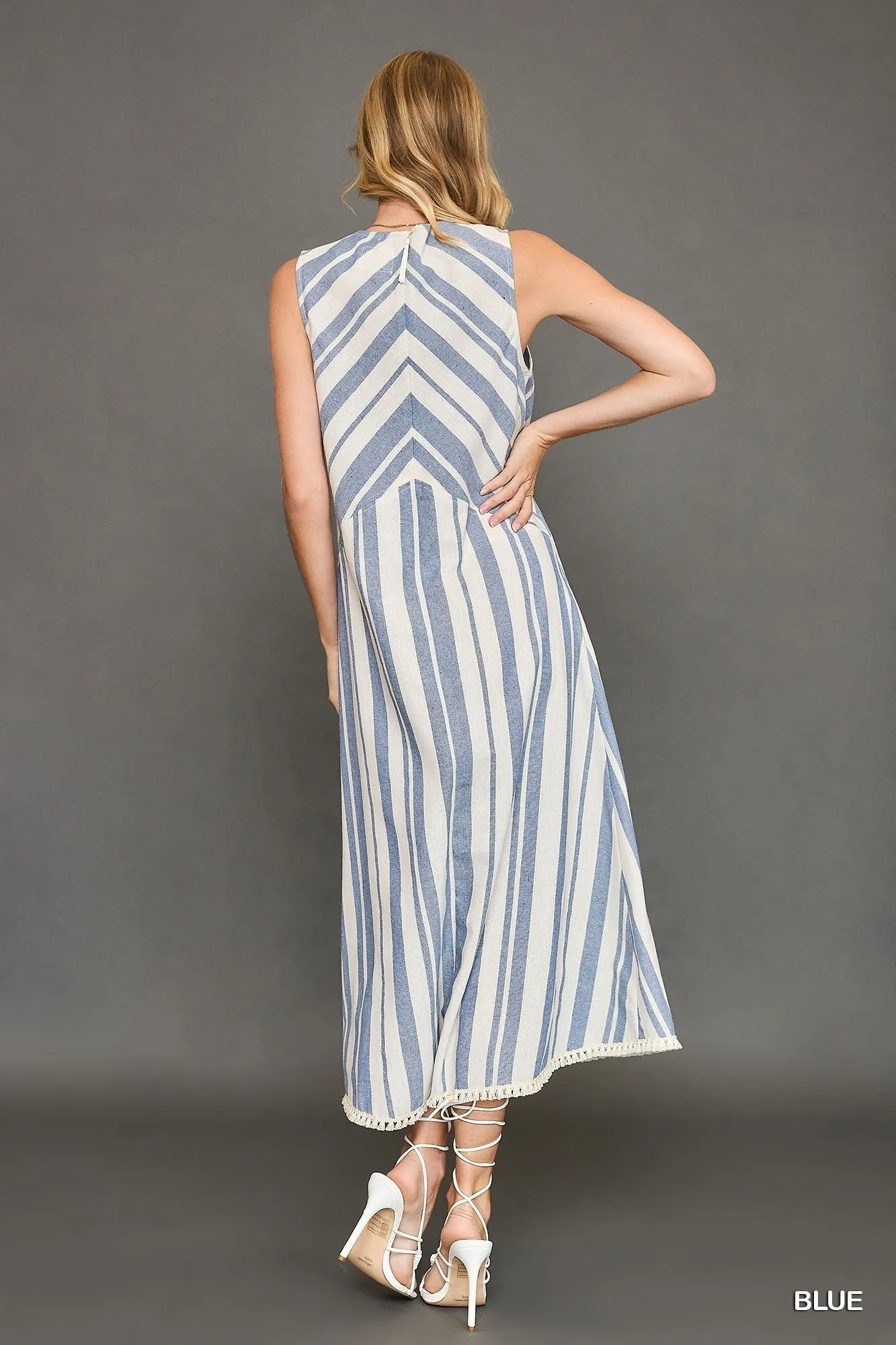 Washed Sleeveless Striped Midi Dress