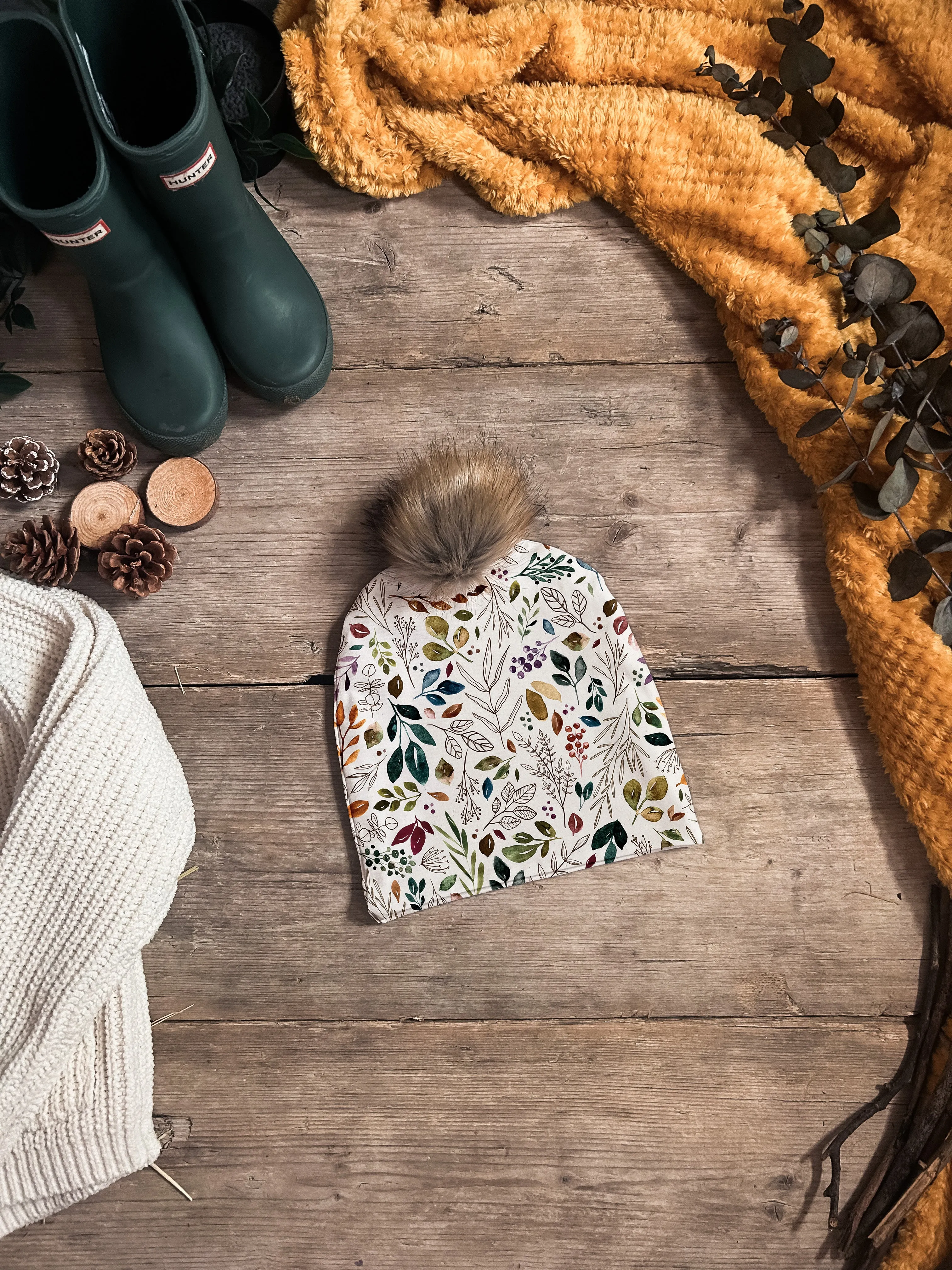 Watercolour Foliage Bobble Hat