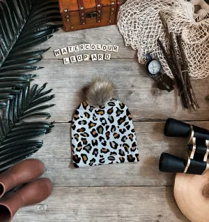 Watercolour Leopard Bobble Hat