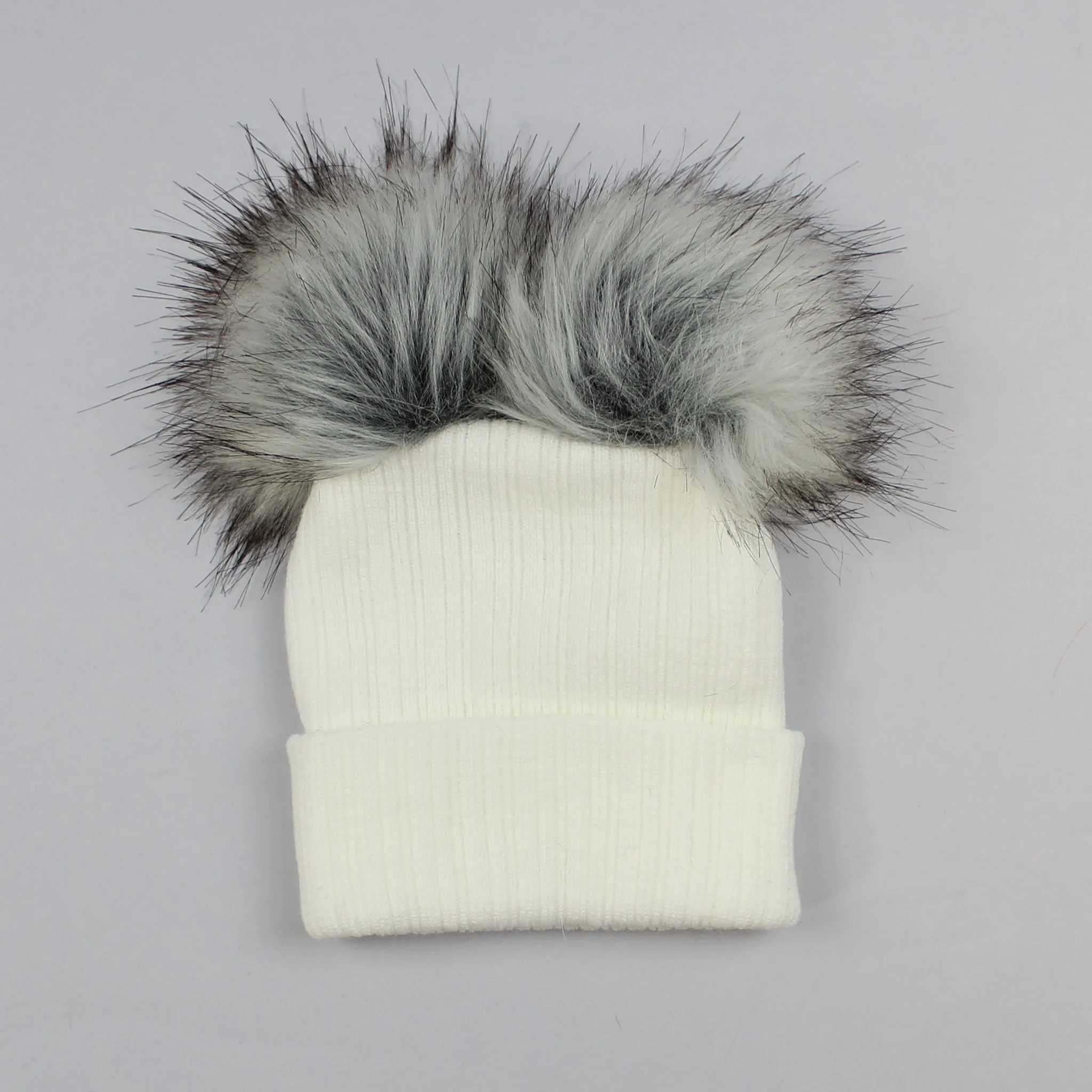 White Double Pom Baby Hat