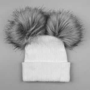 White Double Pom Baby Hat