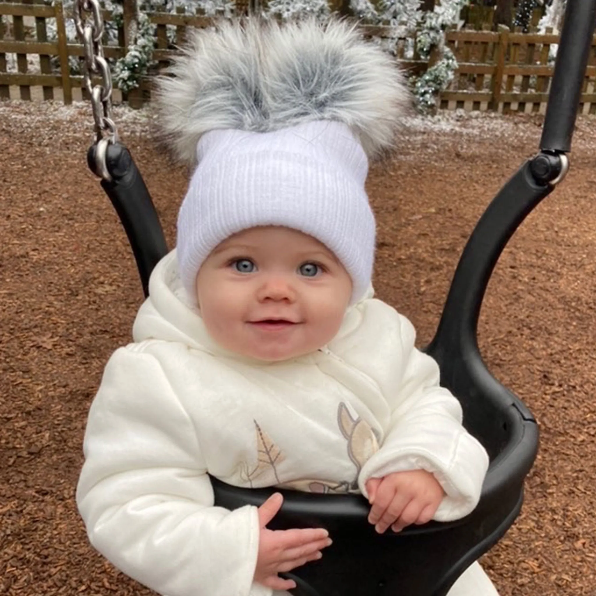 White Double Pom Baby Hat