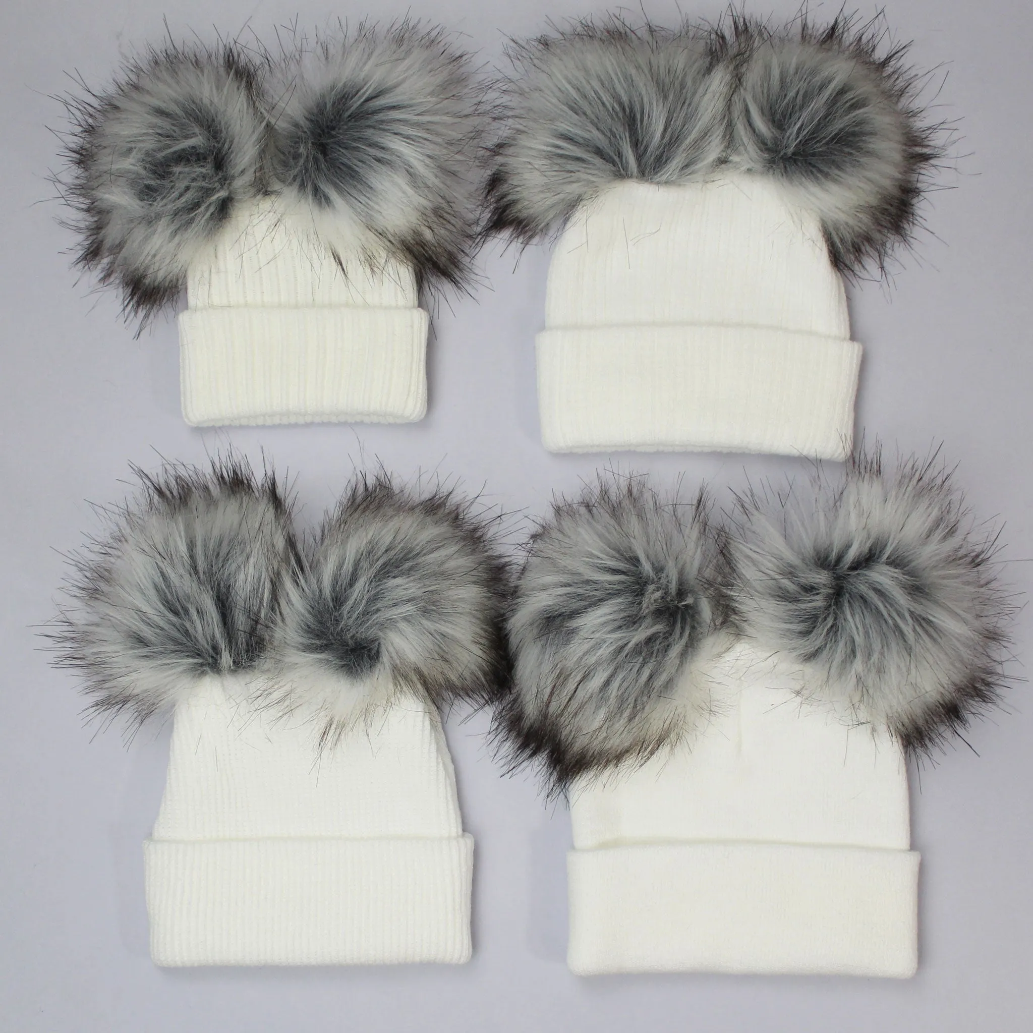 White Double Pom Baby Hat