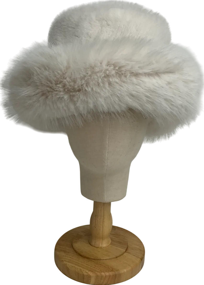 White Faux Fur Oversized Bucket Hat One Size