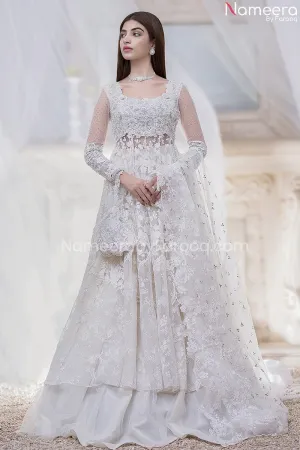 White Lehenga for Walima with Long Maxi Online #BR163