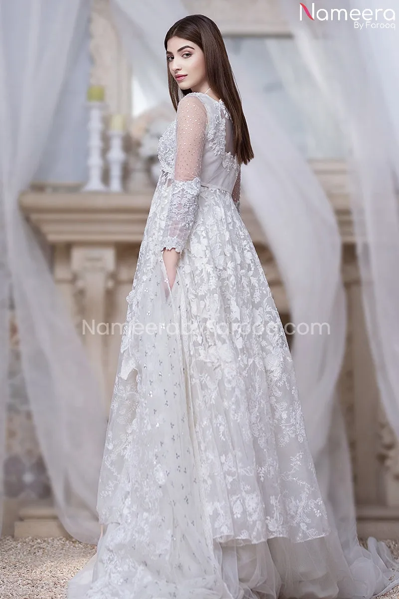 White Lehenga for Walima with Long Maxi Online #BR163