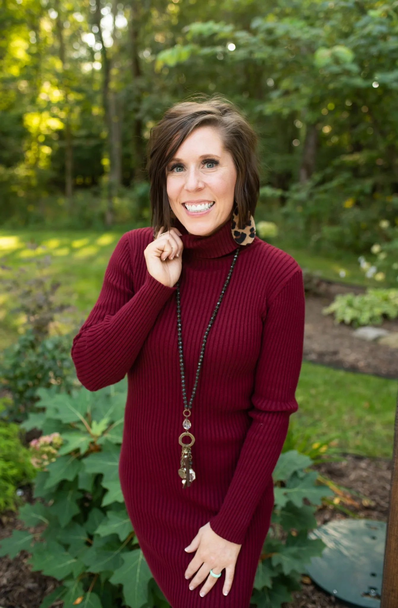 Wine Long Sleeve Rib Knit Sweater Dress