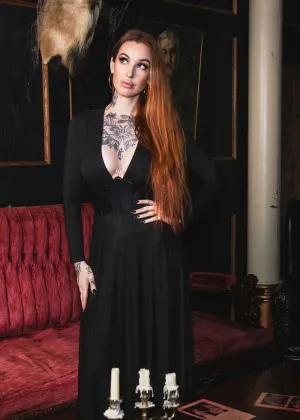 Witchwood Blair Vegan Leather Corset Maxi Dress Black