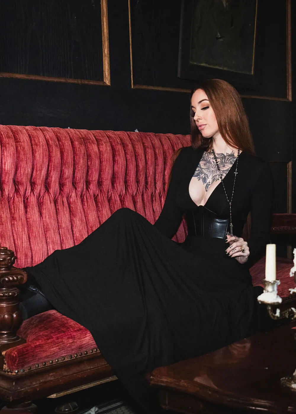 Witchwood Blair Vegan Leather Corset Maxi Dress Black