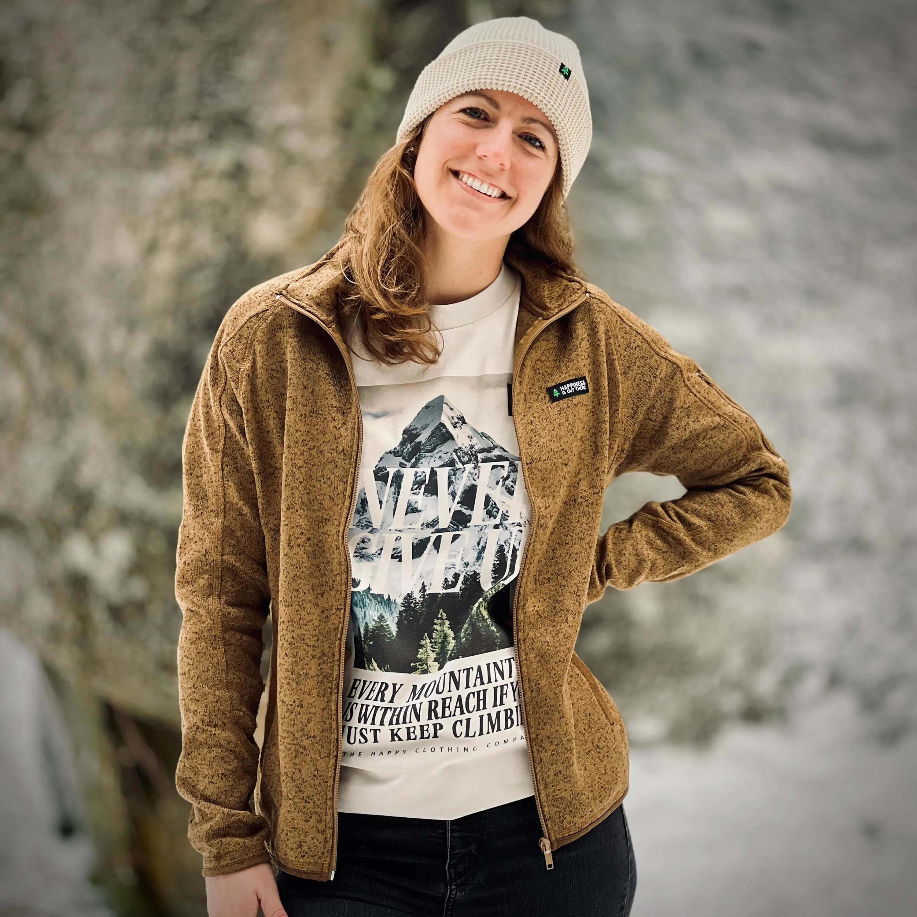 Women's Alpine Knit Full Zip Jacket w / Happiness Is Out There Label
