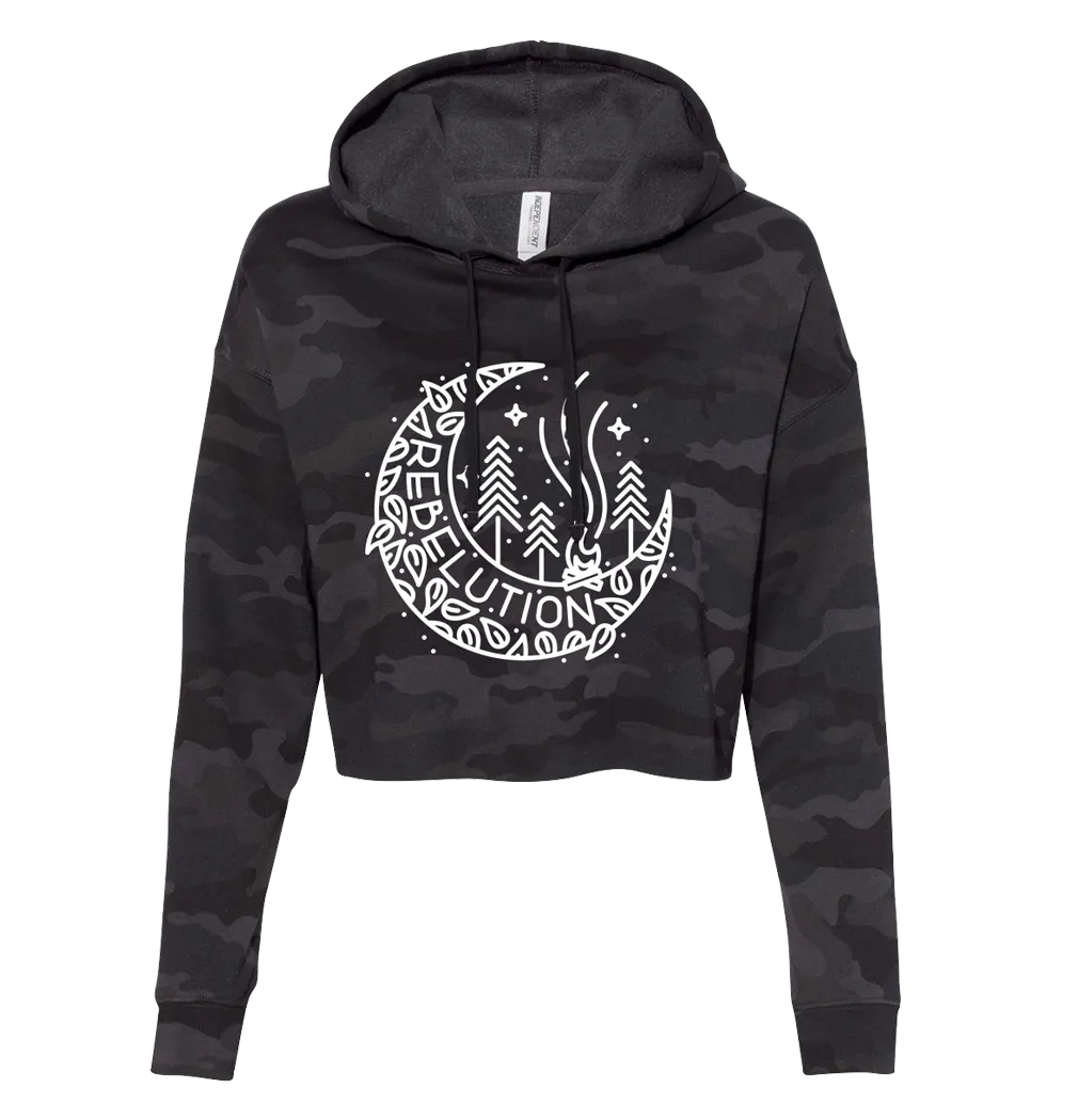 Womens Campfire Crop Hoodie (Black Camo)