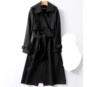 Women™s Double-Breasted British Style Windbreaker Trench Coat - Long, Streetwear