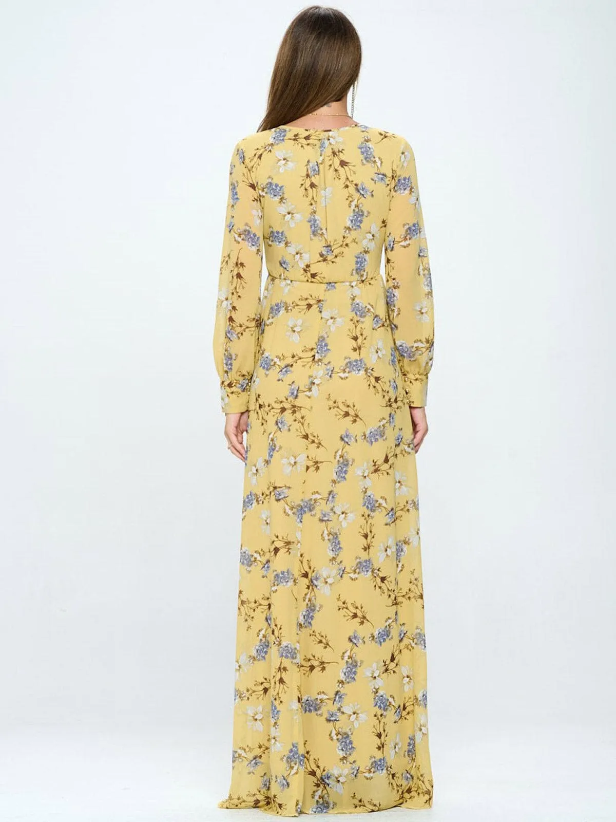 WOMEN'S LONG SLEEVE FLORAL SURPLICE MAXI DRESS