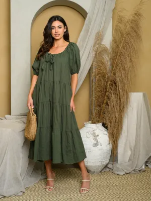 WOMEN'S SHORT PUFF SLEEVE TIERED MAXI DRESS