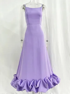 Women's Spaghetti Strap A-Line Dress Ruffles Evening Dresses Elegant Sleeveless Backless Zip-Up Green Party Prom Dress