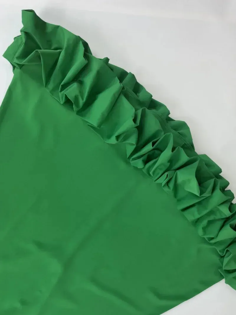 Women's Spaghetti Strap A-Line Dress Ruffles Evening Dresses Elegant Sleeveless Backless Zip-Up Green Party Prom Dress