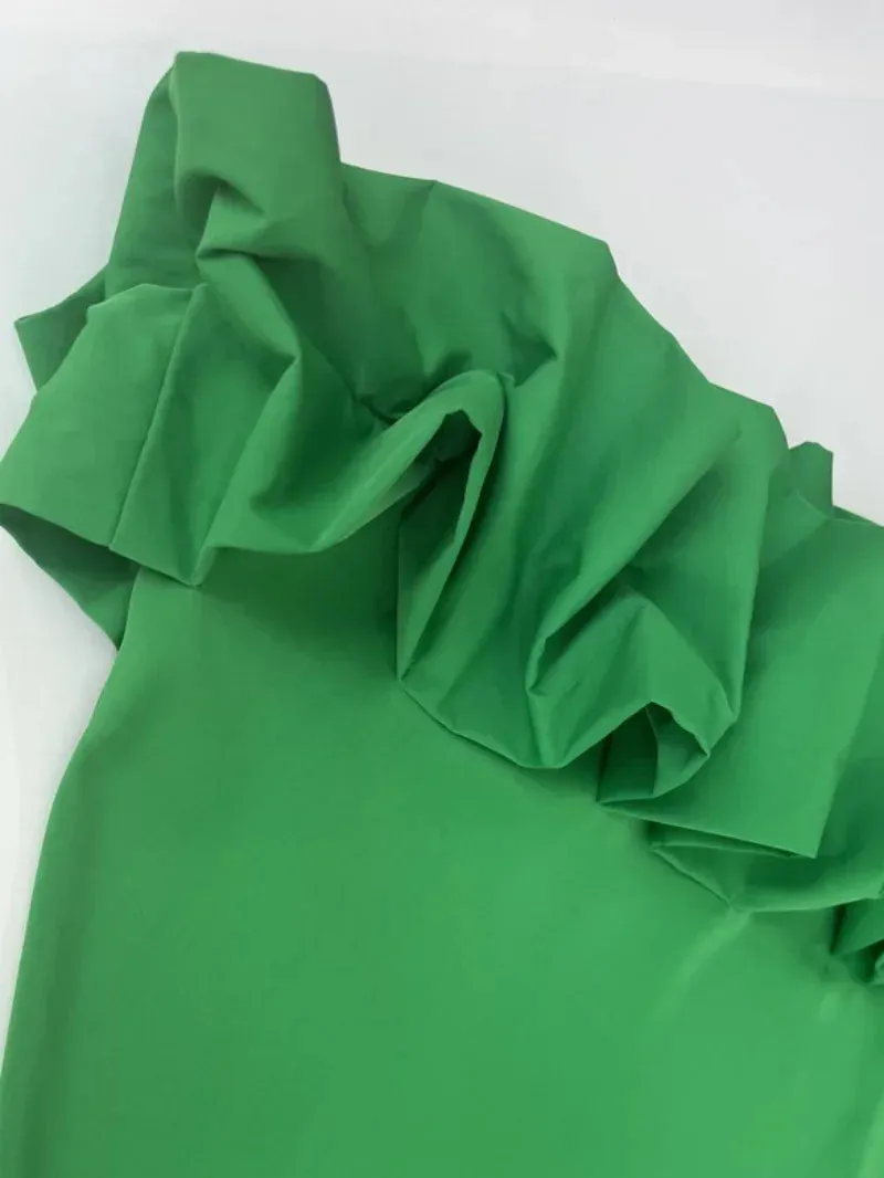Women's Spaghetti Strap A-Line Dress Ruffles Evening Dresses Elegant Sleeveless Backless Zip-Up Green Party Prom Dress