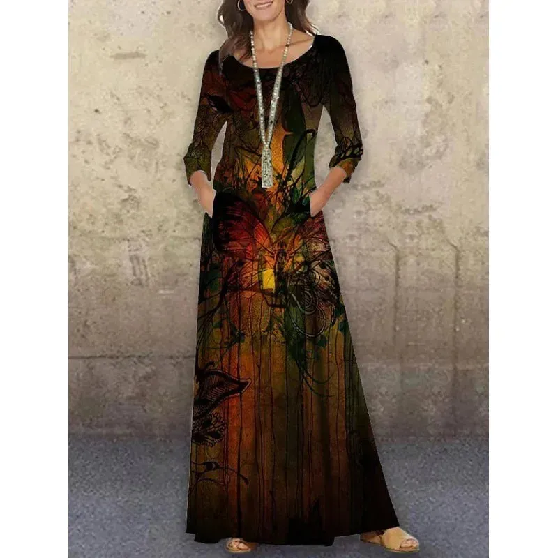 Women's Spring Autumn Maxi Dress Ruffles Plus Sizes Sexy Long Sleeve Bohemian Elegant Party Dresses