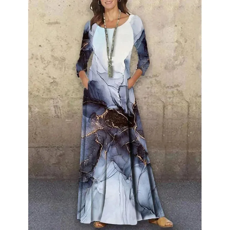 Women's Spring Autumn Maxi Dress Ruffles Plus Sizes Sexy Long Sleeve Bohemian Elegant Party Dresses