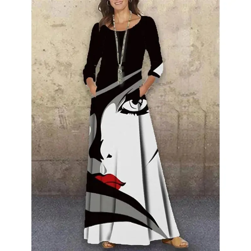 Women's Spring Autumn Maxi Dress Ruffles Plus Sizes Sexy Long Sleeve Bohemian Elegant Party Dresses