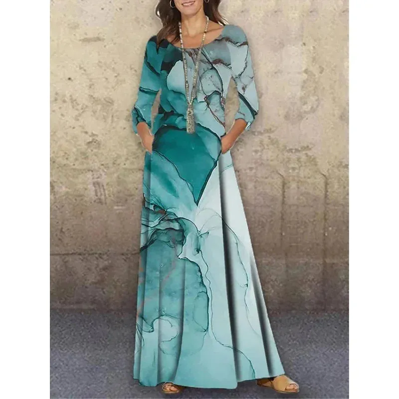 Women's Spring Autumn Maxi Dress Ruffles Plus Sizes Sexy Long Sleeve Bohemian Elegant Party Dresses