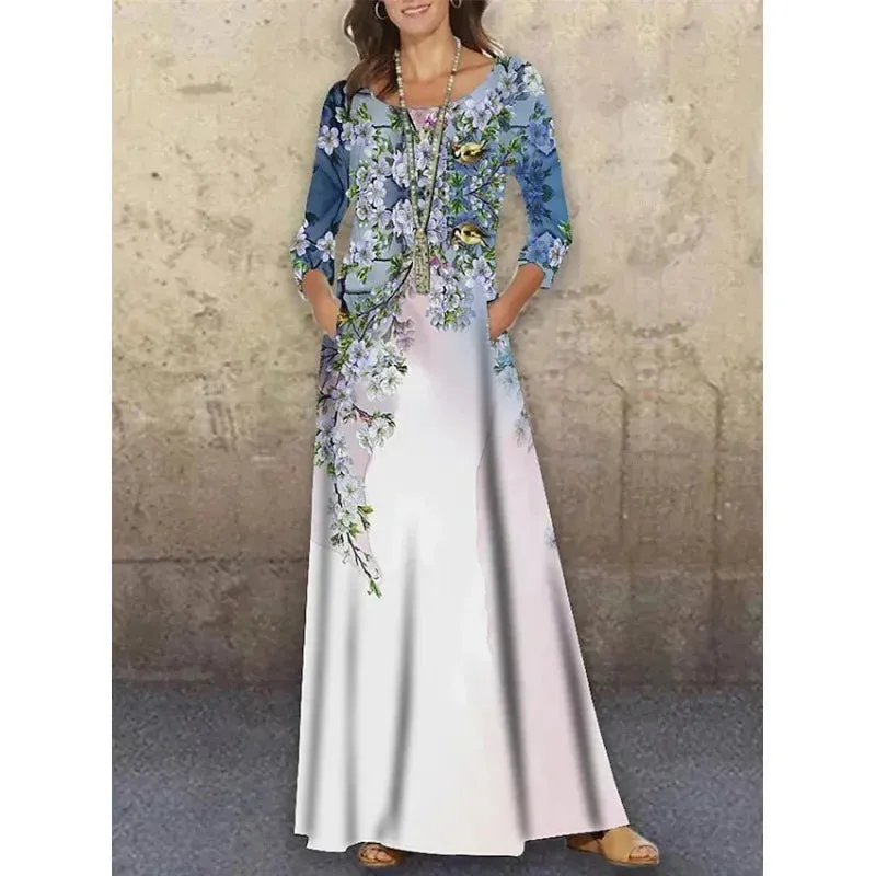 Women's Spring Autumn Maxi Dress Ruffles Plus Sizes Sexy Long Sleeve Bohemian Elegant Party Dresses