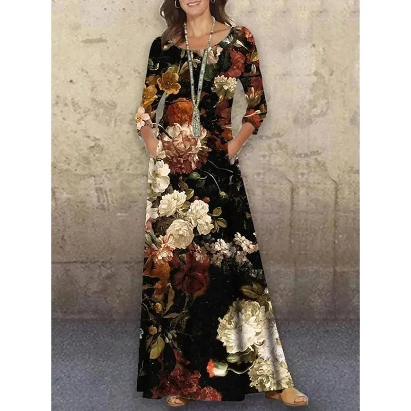 Women's Spring Autumn Maxi Dress Ruffles Plus Sizes Sexy Long Sleeve Bohemian Elegant Party Dresses