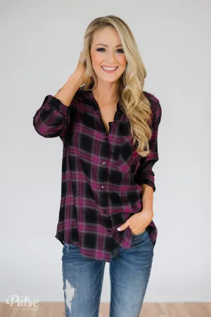 Write This Down Plaid Top- Deep Magenta & Black