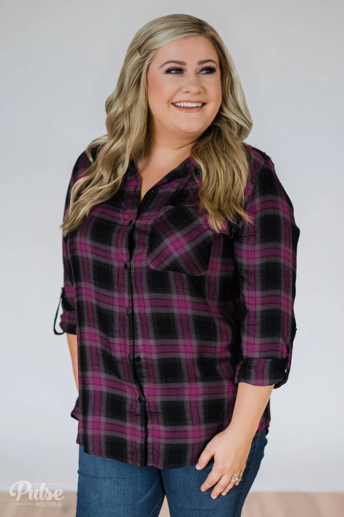 Write This Down Plaid Top- Deep Magenta & Black