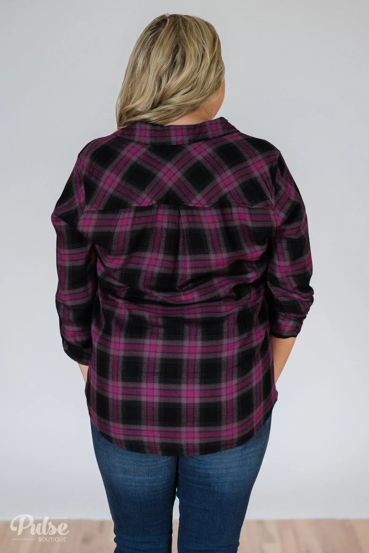 Write This Down Plaid Top- Deep Magenta & Black