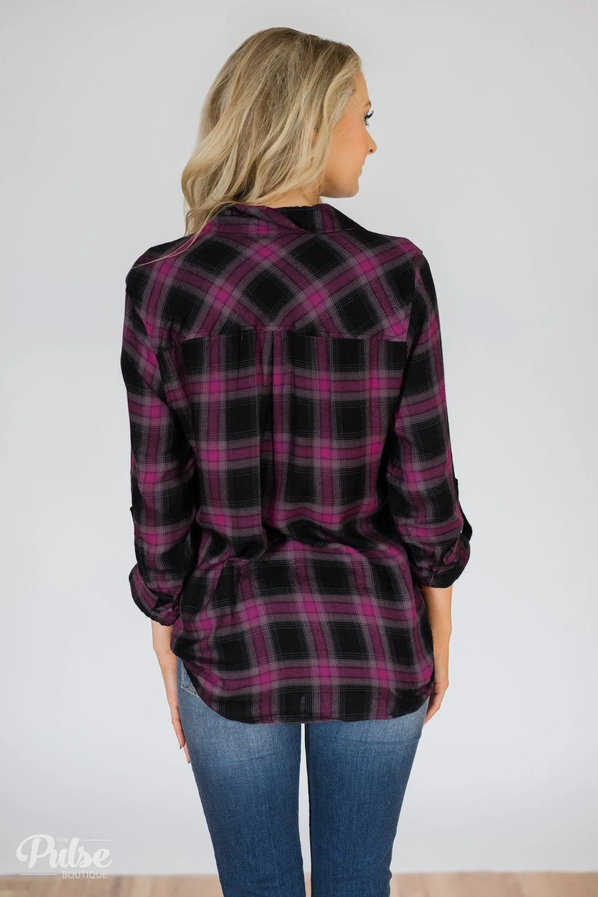 Write This Down Plaid Top- Deep Magenta & Black