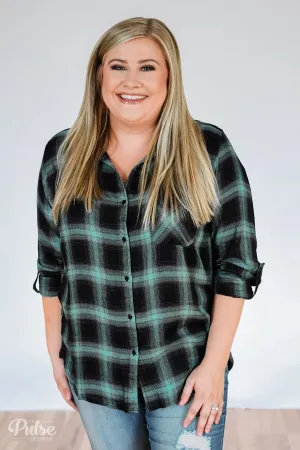 Write This Down Plaid Top- Mint & Black