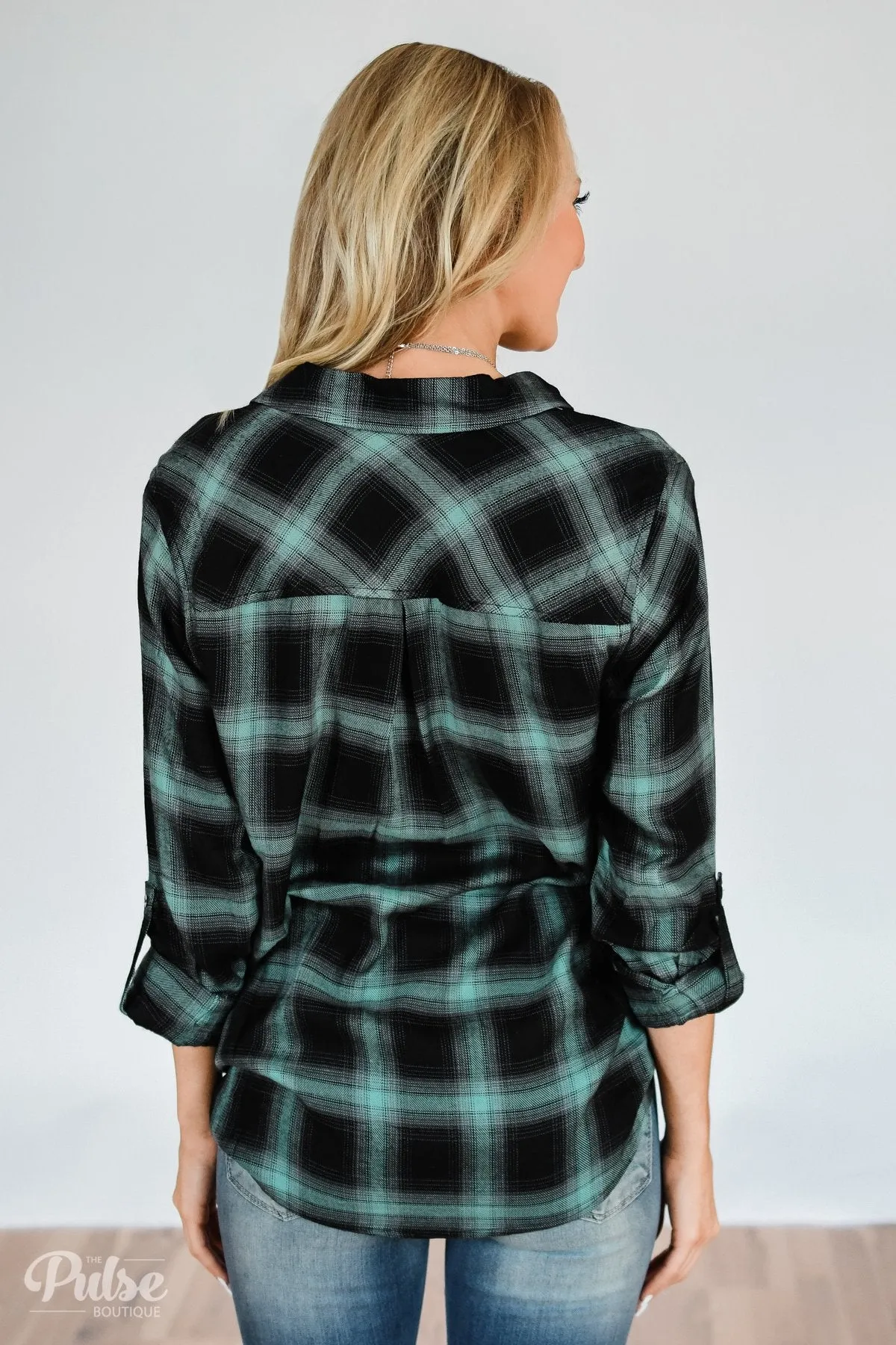 Write This Down Plaid Top- Mint & Black