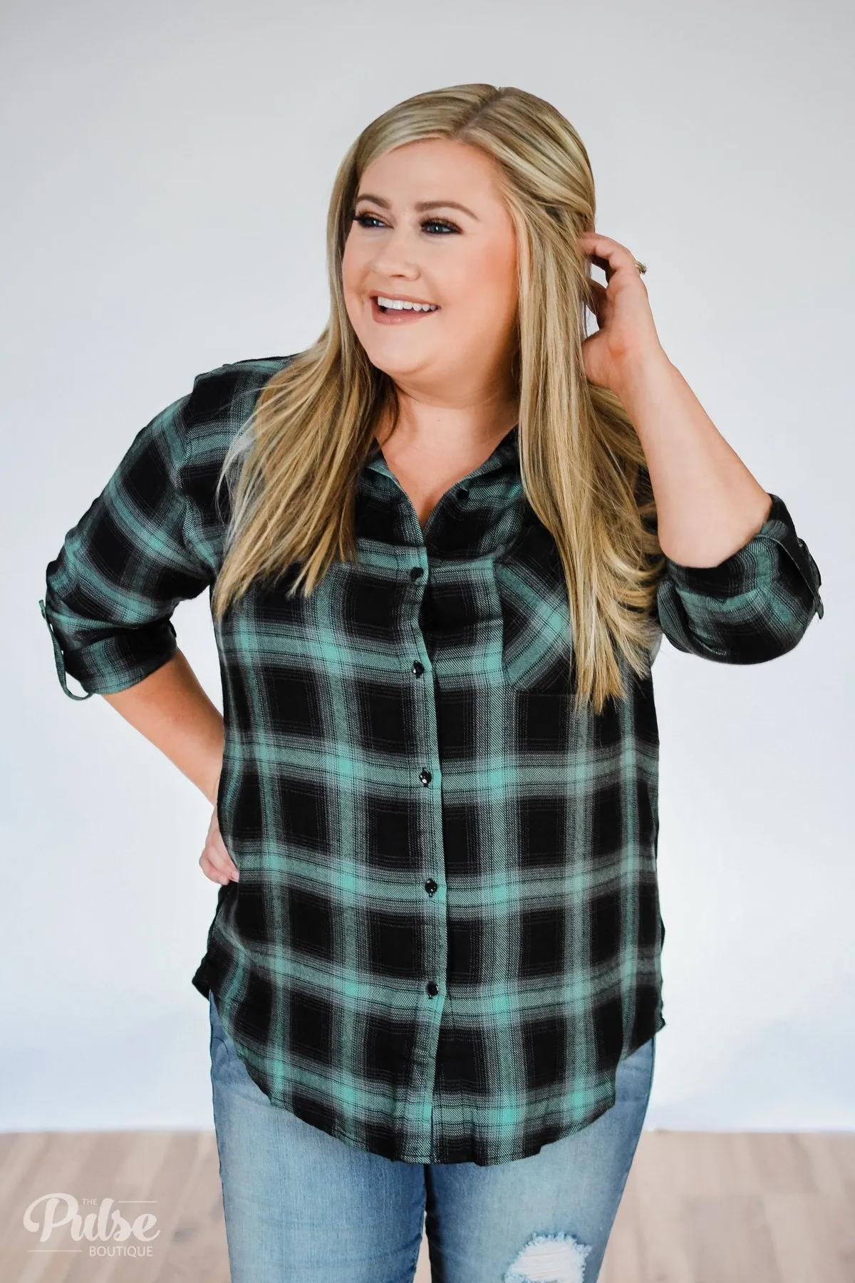 Write This Down Plaid Top- Mint & Black