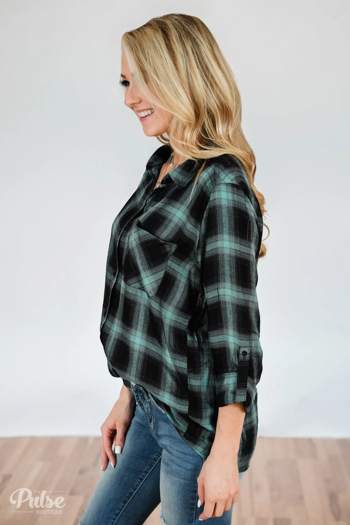 Write This Down Plaid Top- Mint & Black