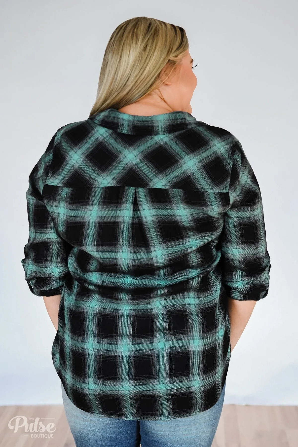 Write This Down Plaid Top- Mint & Black