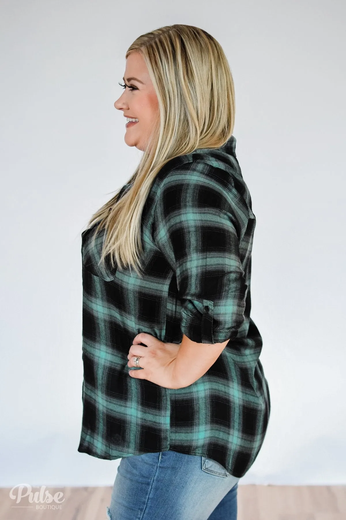 Write This Down Plaid Top- Mint & Black