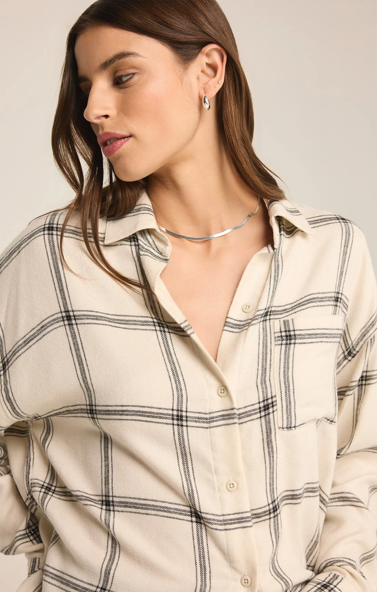 Z Supply River Plaid Button Up Sea Salt