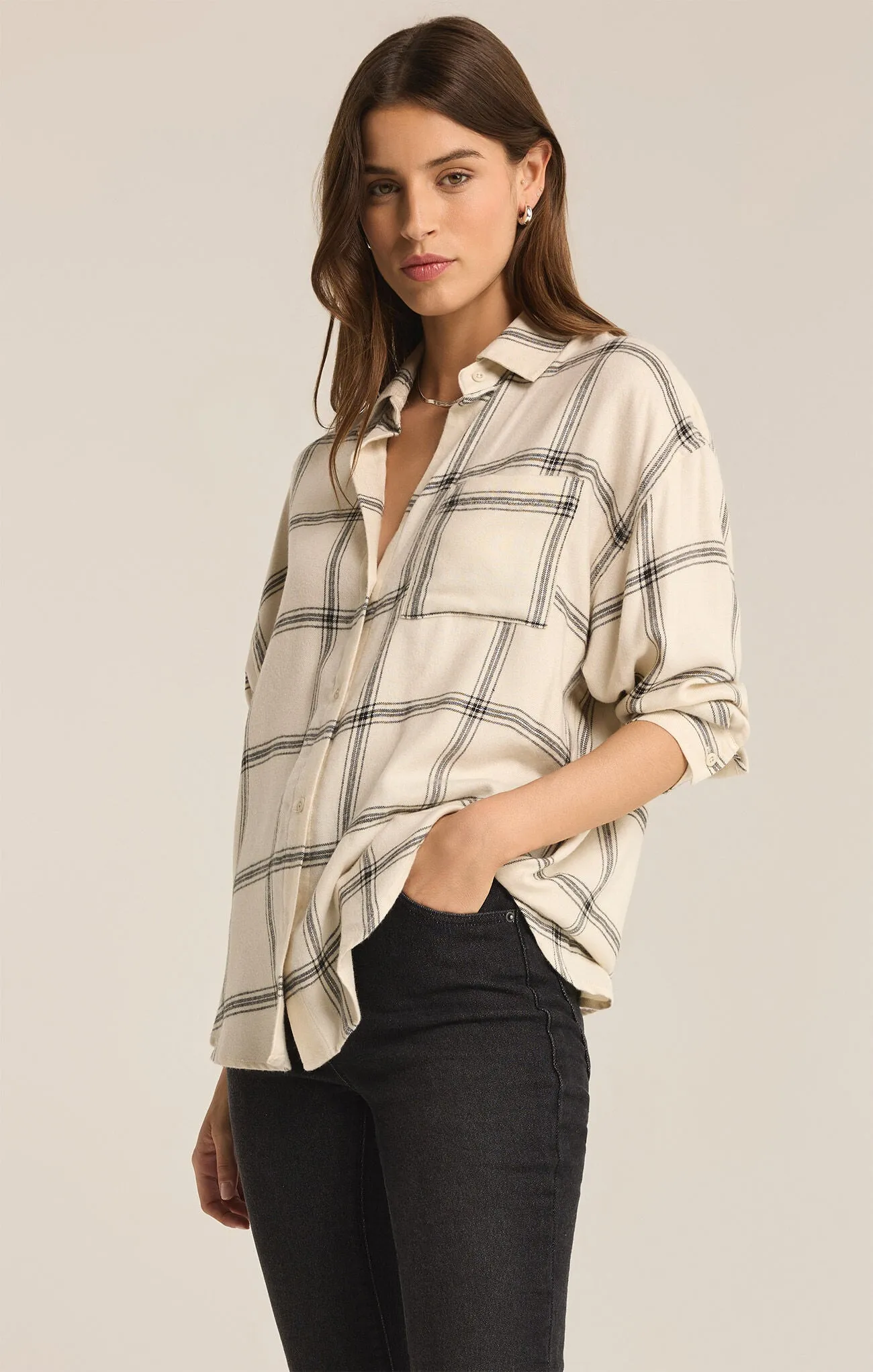 Z Supply River Plaid Button Up Sea Salt