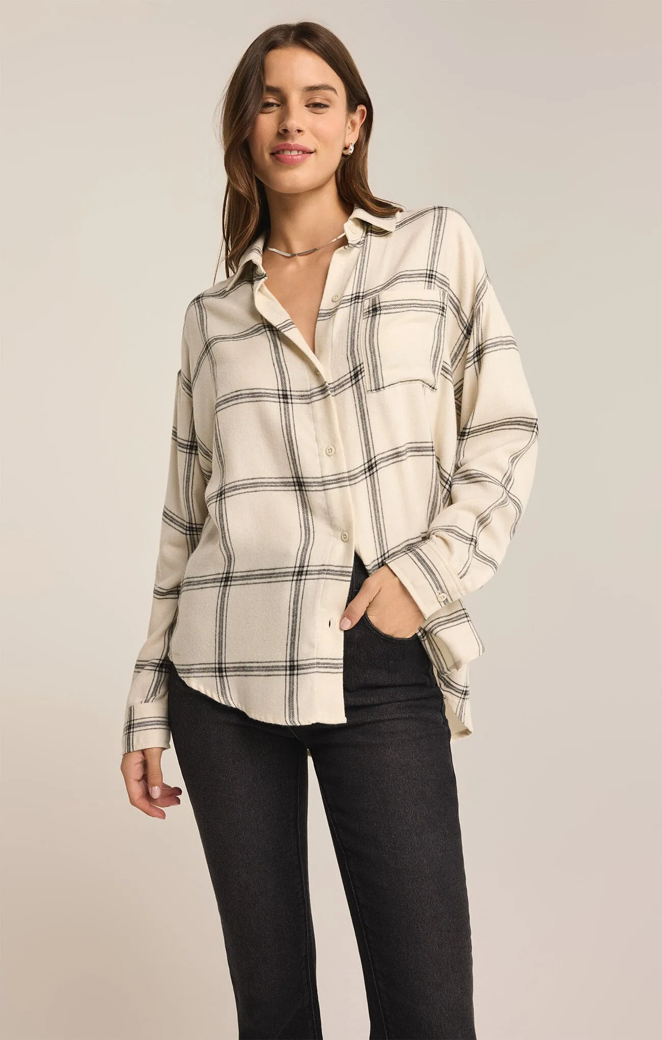 Z Supply River Plaid Button Up Sea Salt