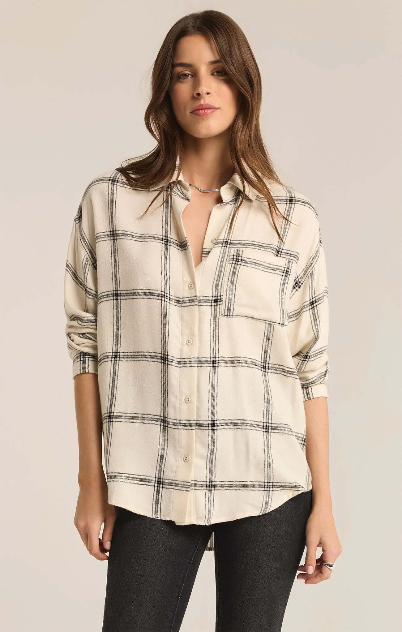 Z Supply River Plaid Button Up Sea Salt