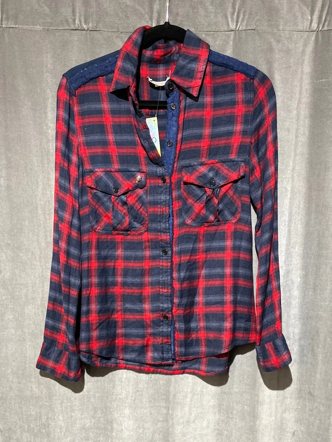 Zadig and Voltaire Blue and Red Plaid Flannel Button Down