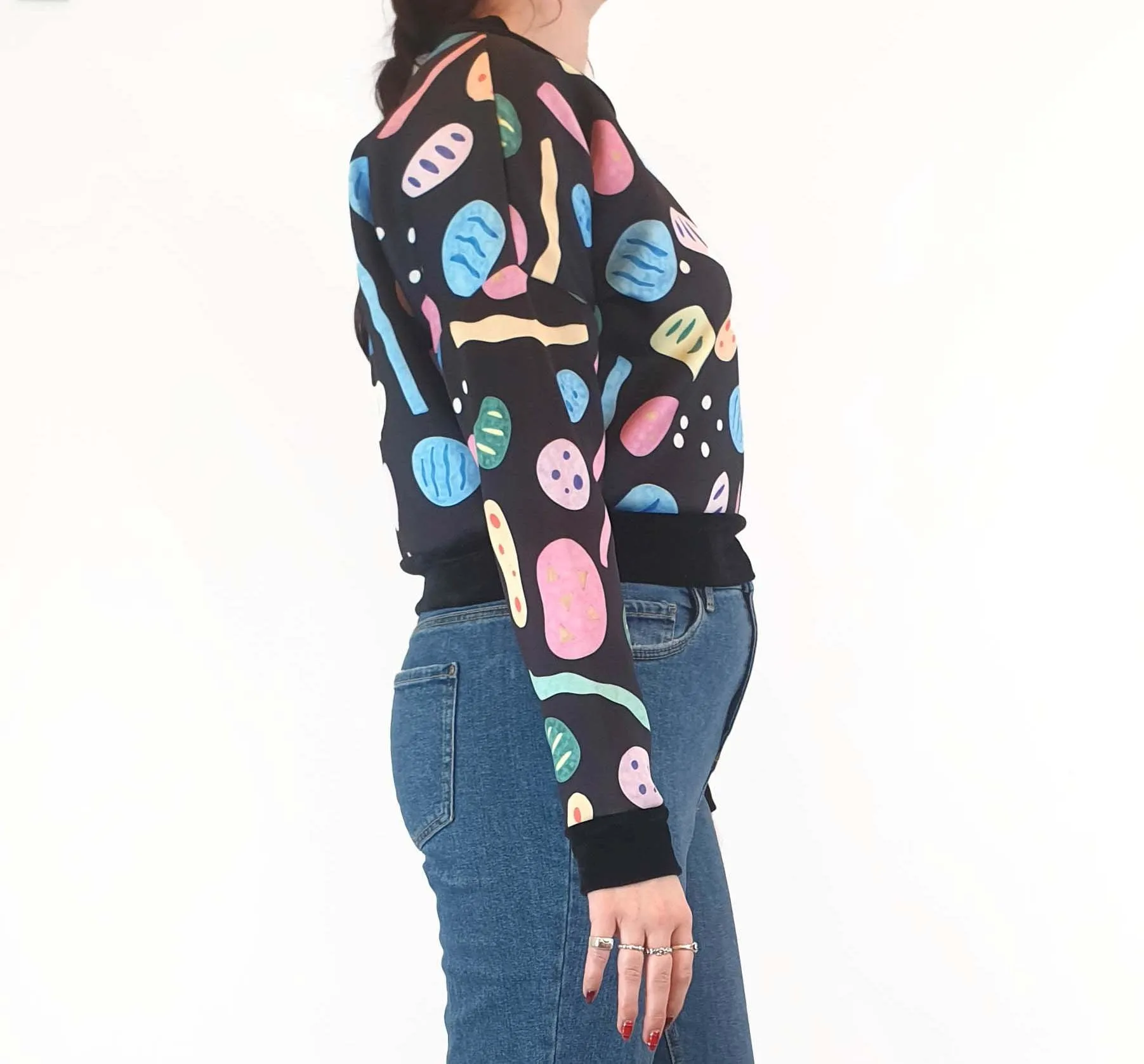 Zonkt colourful print cropped jumper size L-XL (fits 12-14)