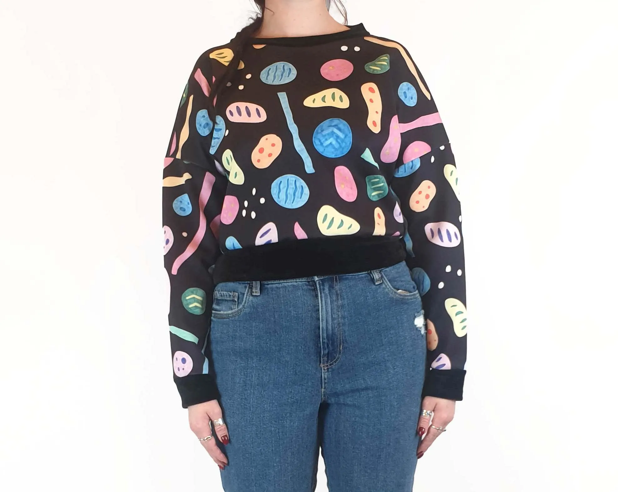 Zonkt colourful print cropped jumper size L-XL (fits 12-14)