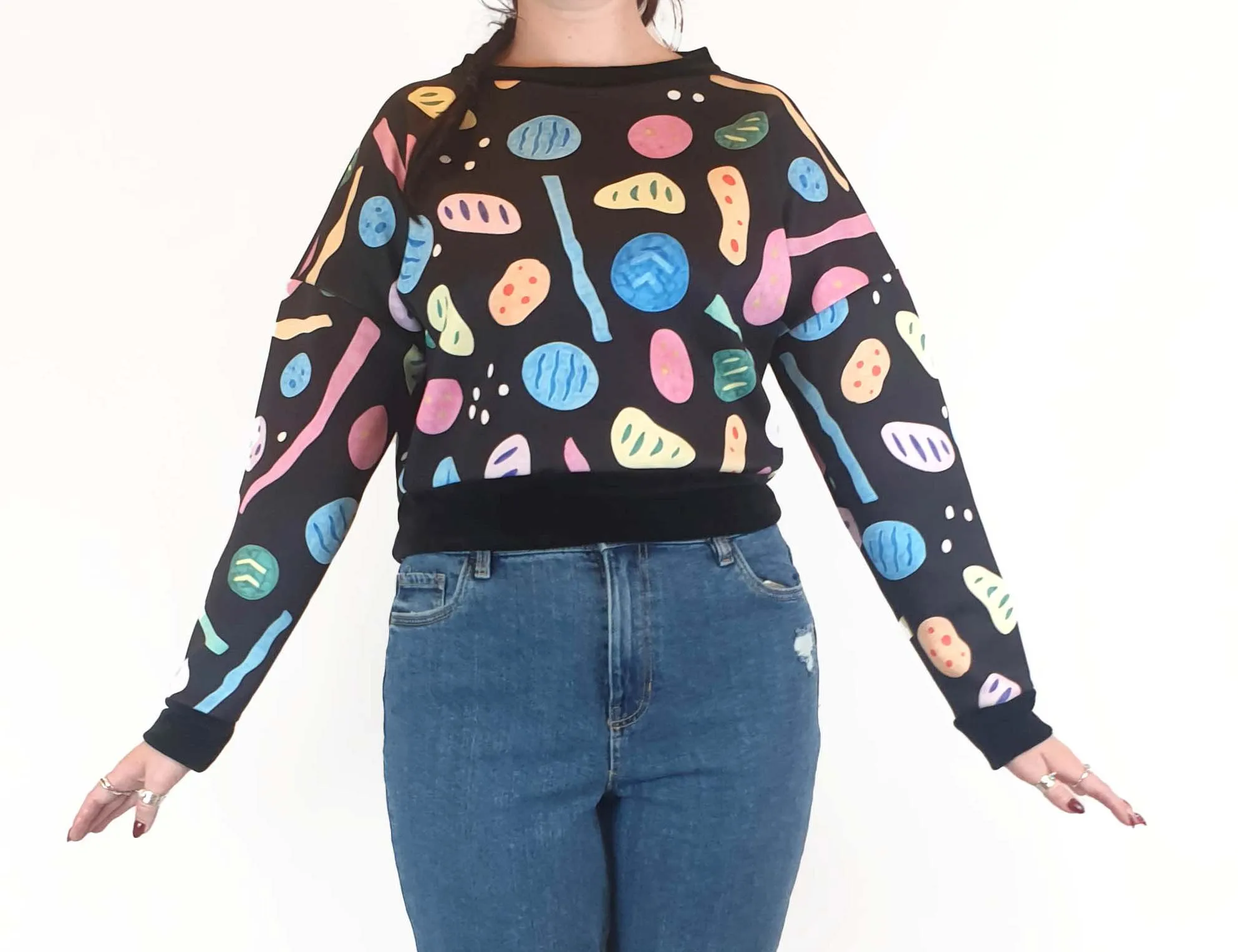 Zonkt colourful print cropped jumper size L-XL (fits 12-14)