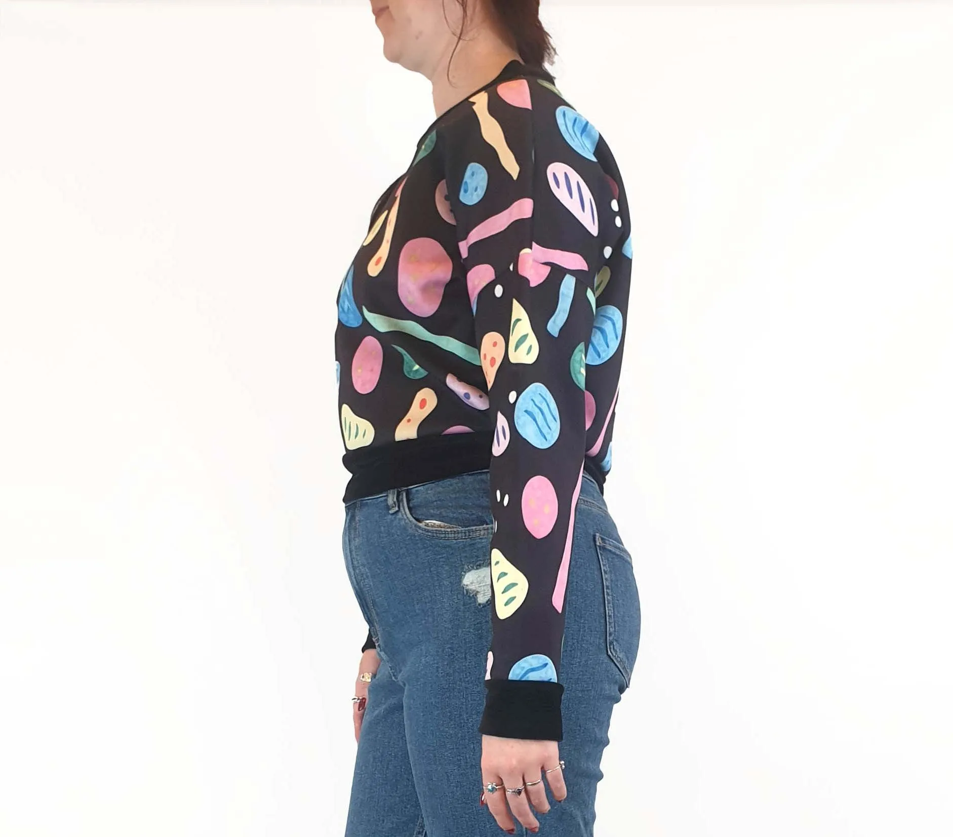 Zonkt colourful print cropped jumper size L-XL (fits 12-14)